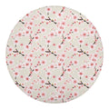 White Cherry Blossom Pattern Print Round Blanket
