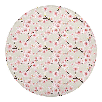 White Cherry Blossom Pattern Print Round Blanket