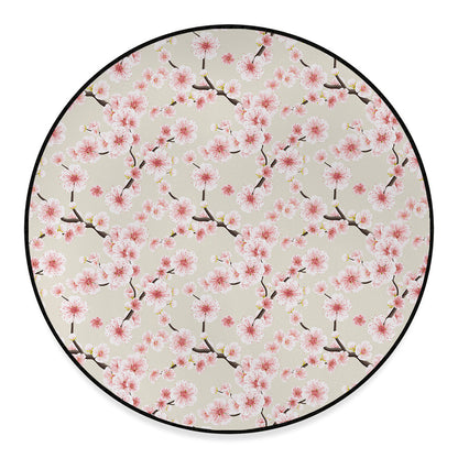 White Cherry Blossom Pattern Print Round Floor Mat