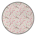 White Cherry Blossom Pattern Print Round Floor Mat
