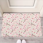 White Cherry Blossom Pattern Print Rubber Doormat