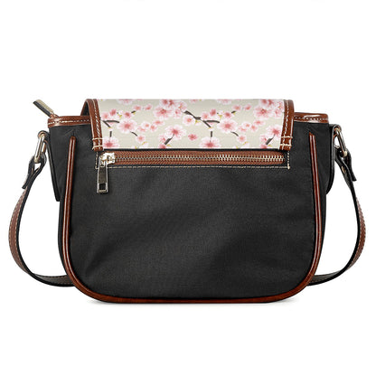 White Cherry Blossom Pattern Print Saddle Bag