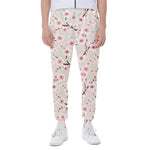 White Cherry Blossom Pattern Print Scuba Joggers