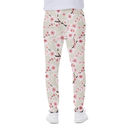 White Cherry Blossom Pattern Print Scuba Joggers