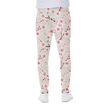 White Cherry Blossom Pattern Print Scuba Joggers