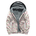 White Cherry Blossom Pattern Print Sherpa Lined Zip Up Hoodie