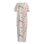 White Cherry Blossom Pattern Print Short Sleeve Long Nightdress
