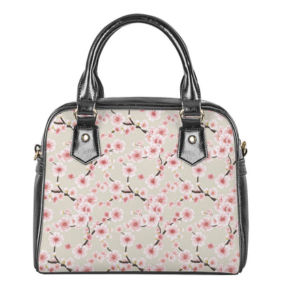 White Cherry Blossom Pattern Print Shoulder Handbag