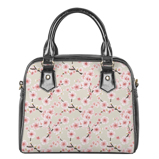 White Cherry Blossom Pattern Print Shoulder Handbag