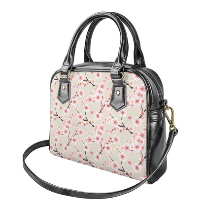 White Cherry Blossom Pattern Print Shoulder Handbag