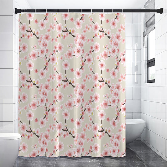 White Cherry Blossom Pattern Print Shower Curtain