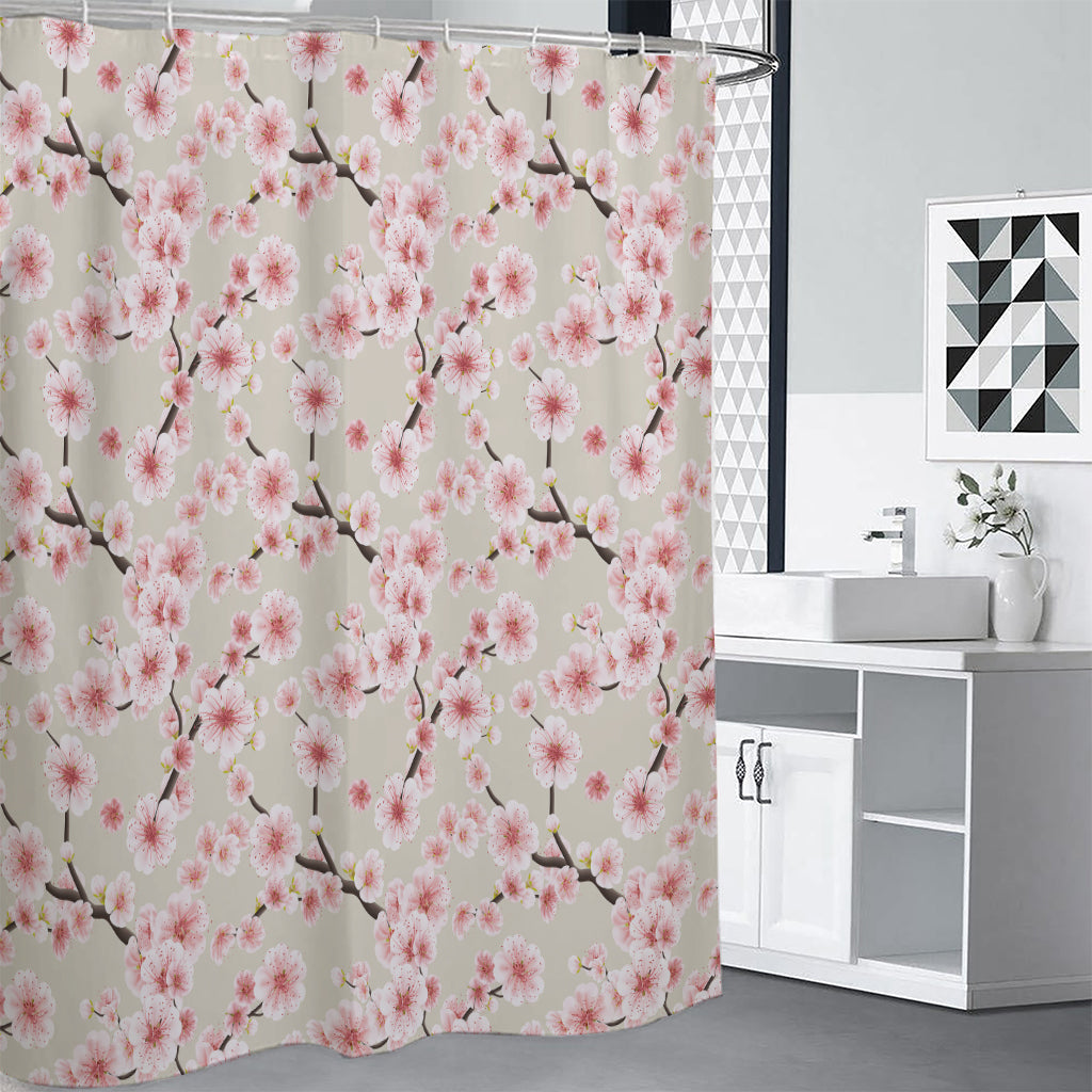 White Cherry Blossom Pattern Print Shower Curtain