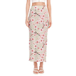 White Cherry Blossom Pattern Print Side Slit Maxi Skirt