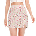White Cherry Blossom Pattern Print Side Slit Mini Skirt