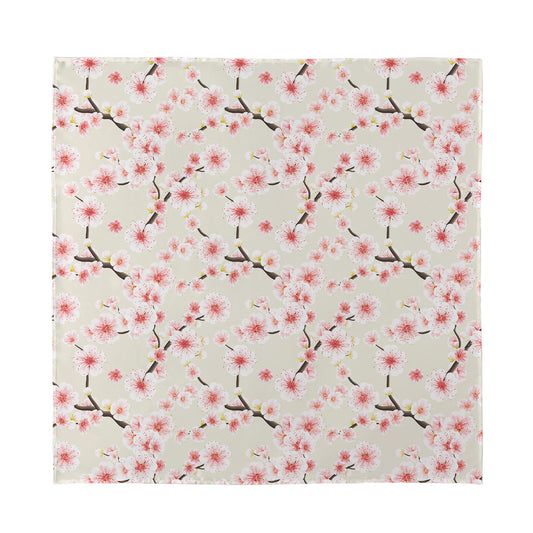 White Cherry Blossom Pattern Print Silk Bandana