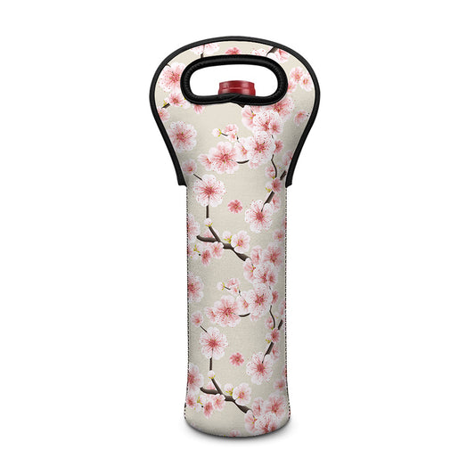 White Cherry Blossom Pattern Print Single Neoprene Wine Tote