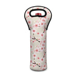 White Cherry Blossom Pattern Print Single Neoprene Wine Tote