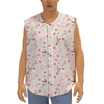 White Cherry Blossom Pattern Print Sleeveless Baseball Jersey