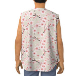 White Cherry Blossom Pattern Print Sleeveless Baseball Jersey
