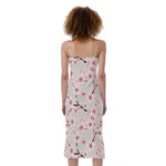 White Cherry Blossom Pattern Print Slim Fit Midi Cami Dress