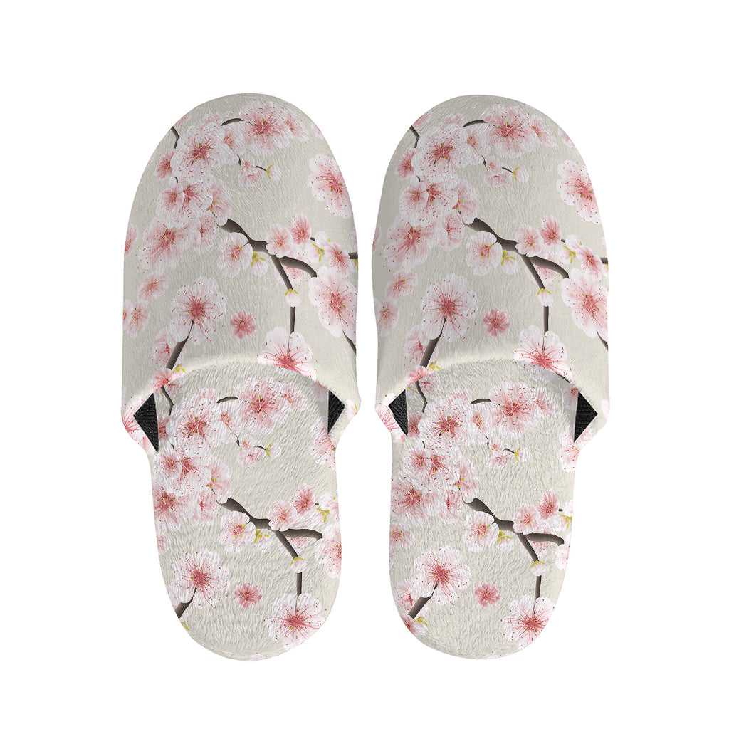 White Cherry Blossom Pattern Print Slippers