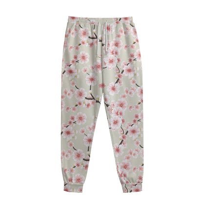 White Cherry Blossom Pattern Print Sweatpants