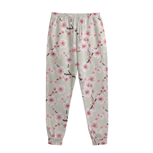 White Cherry Blossom Pattern Print Sweatpants