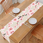 White Cherry Blossom Pattern Print Table Runner
