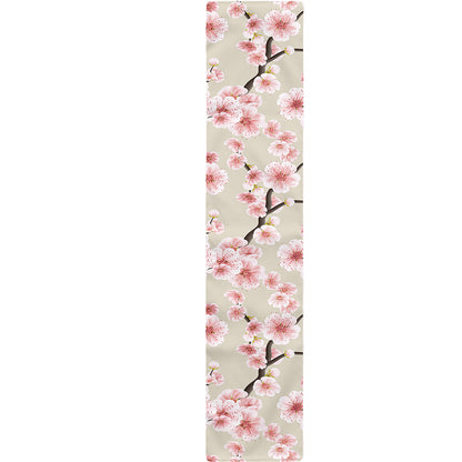 White Cherry Blossom Pattern Print Table Runner