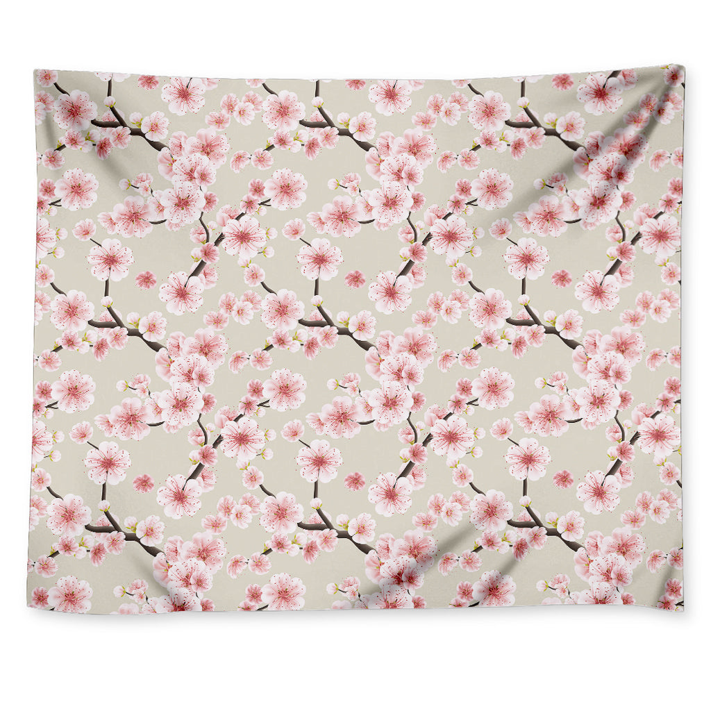 White Cherry Blossom Pattern Print Tapestry