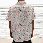 White Cherry Blossom Pattern Print Textured Short Sleeve Shirt