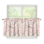 White Cherry Blossom Pattern Print Tier Curtains