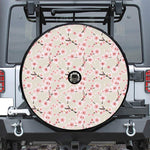 White Cherry Blossom Pattern Print Tire Cover With Camera Hole