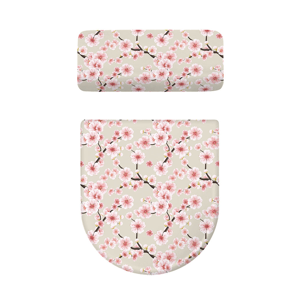 White Cherry Blossom Pattern Print Toilet Lid And Tank Cover Set