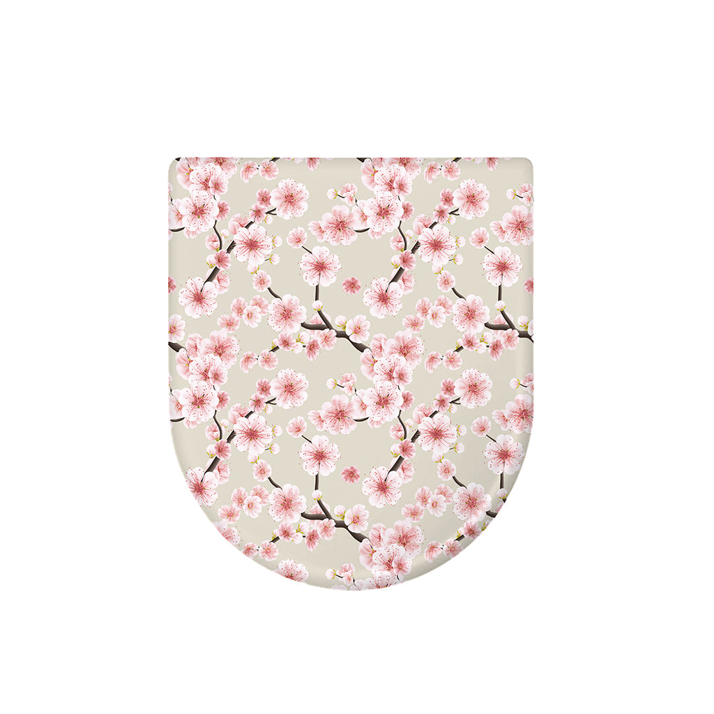White Cherry Blossom Pattern Print Toilet Lid Cover