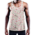 White Cherry Blossom Pattern Print Men's Workout Tank Top