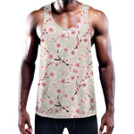 White Cherry Blossom Pattern Print Training Tank Top