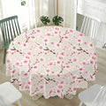 White Cherry Blossom Pattern Print Waterproof Round Tablecloth