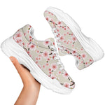 White Cherry Blossom Pattern Print White Chunky Shoes