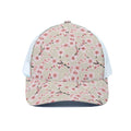 White Cherry Blossom Pattern Print White Mesh Trucker Hat