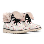 White Cherry Blossom Pattern Print Winter Boots
