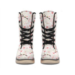 White Cherry Blossom Pattern Print Winter Boots