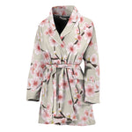White Cherry Blossom Pattern Print Women's Bathrobe
