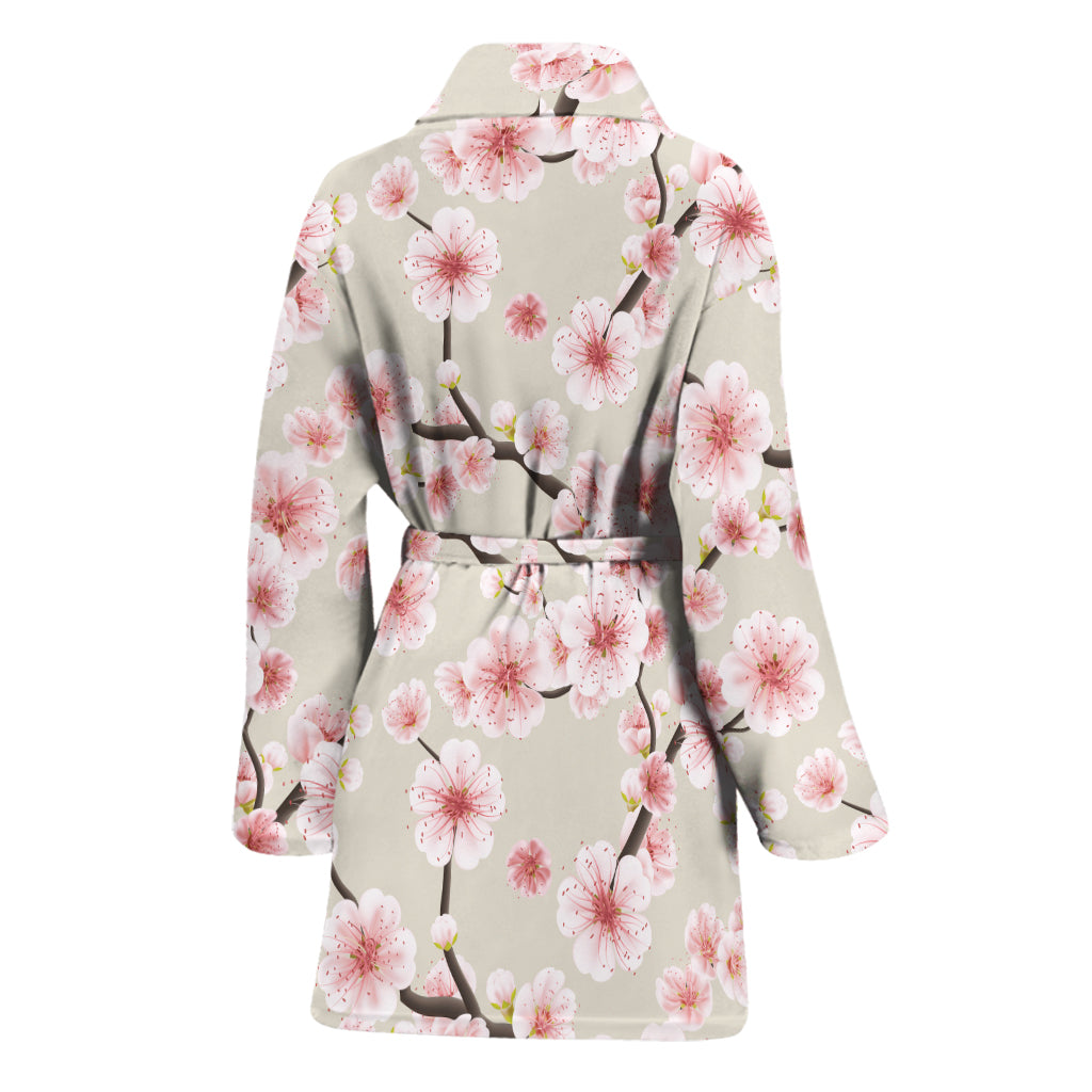 White Cherry Blossom Pattern Print Women's Bathrobe