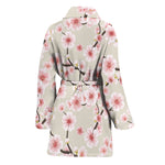 White Cherry Blossom Pattern Print Women's Bathrobe
