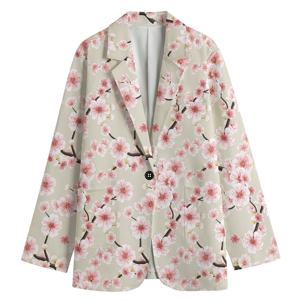 White Cherry Blossom Pattern Print Women's Blazer