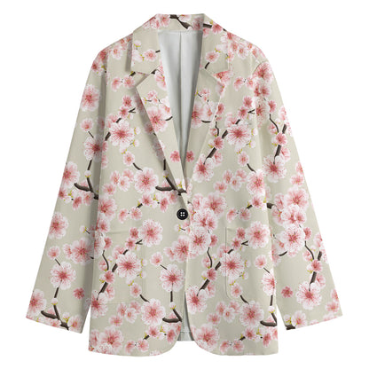 White Cherry Blossom Pattern Print Women's Blazer