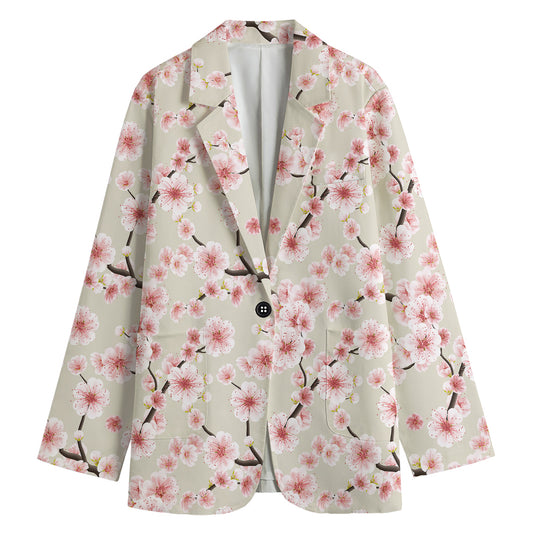 White Cherry Blossom Pattern Print Women's Blazer