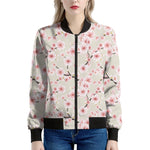 White Cherry Blossom Pattern Print Women's Bomber Jacket