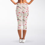 White Cherry Blossom Pattern Print Women's Capri Leggings